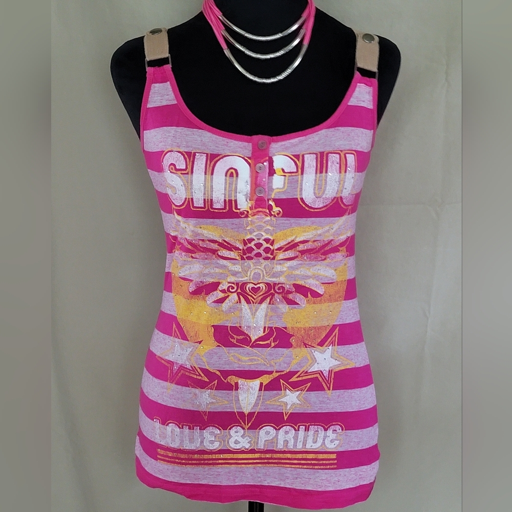 Pink Striped Graphic Tank Top